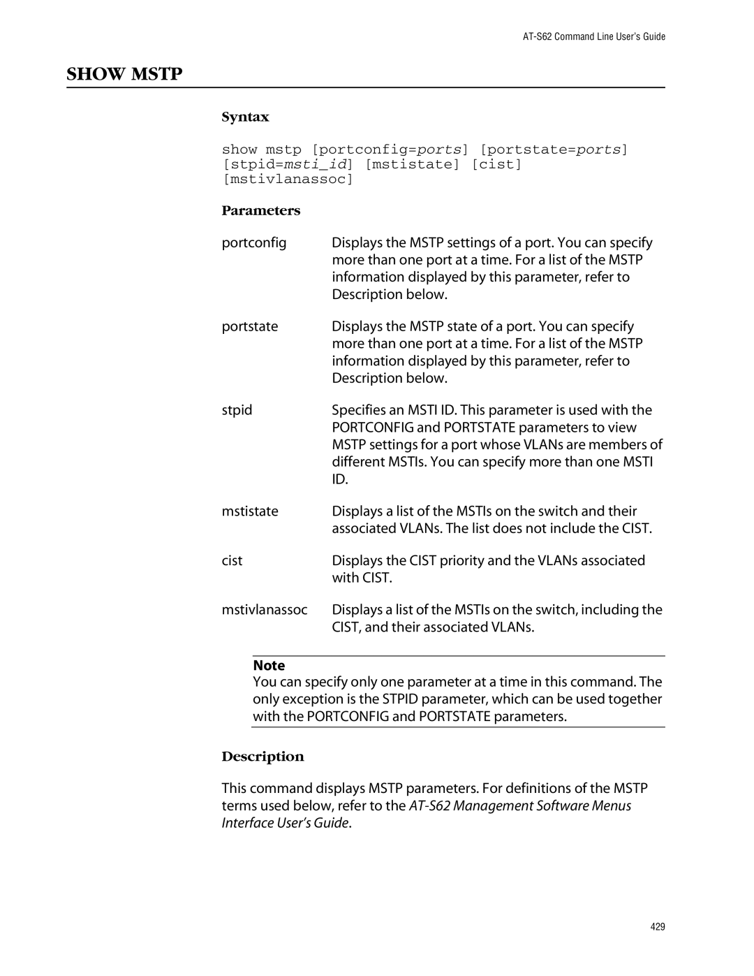 Allied Telesis management software layer 2+ fast ethernet switches manual Show Mstp 