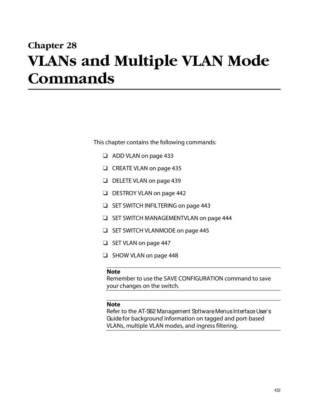 Allied Telesis management software layer 2+ fast ethernet switches manual VLANs and Multiple Vlan Mode Commands 