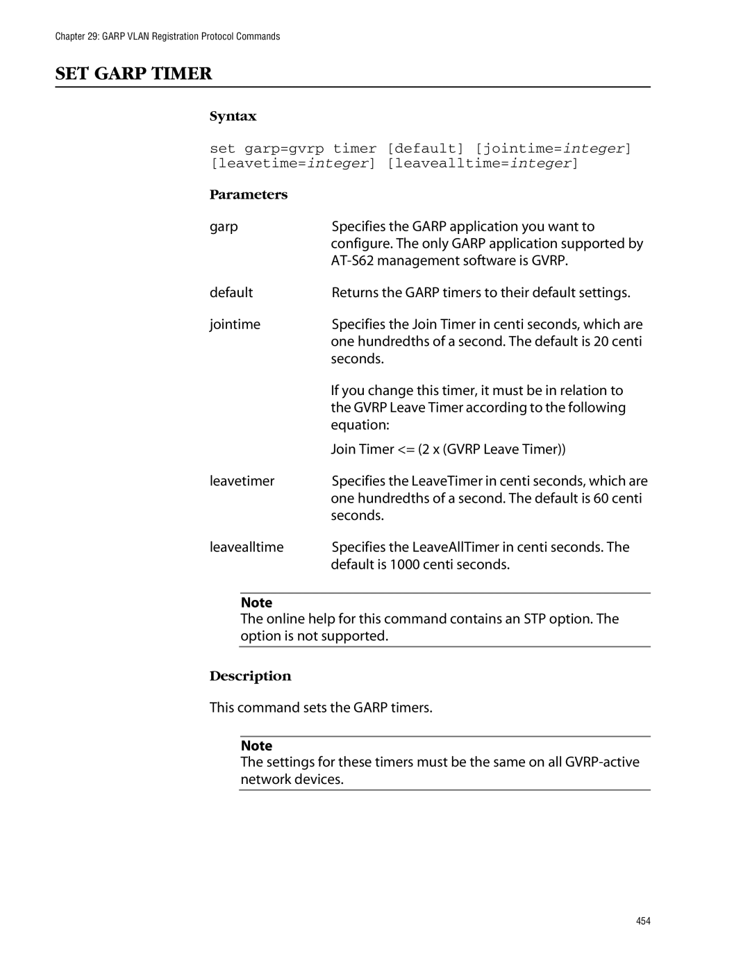 Allied Telesis management software layer 2+ fast ethernet switches manual SET Garp Timer 