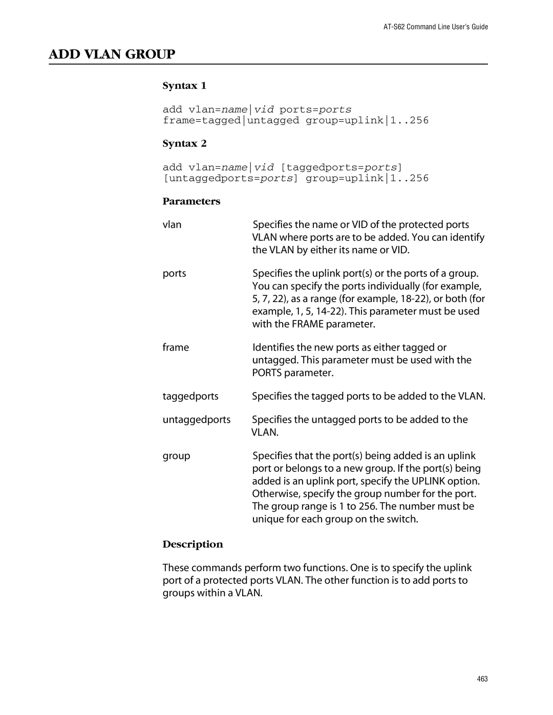 Allied Telesis management software layer 2+ fast ethernet switches manual ADD Vlan Group 