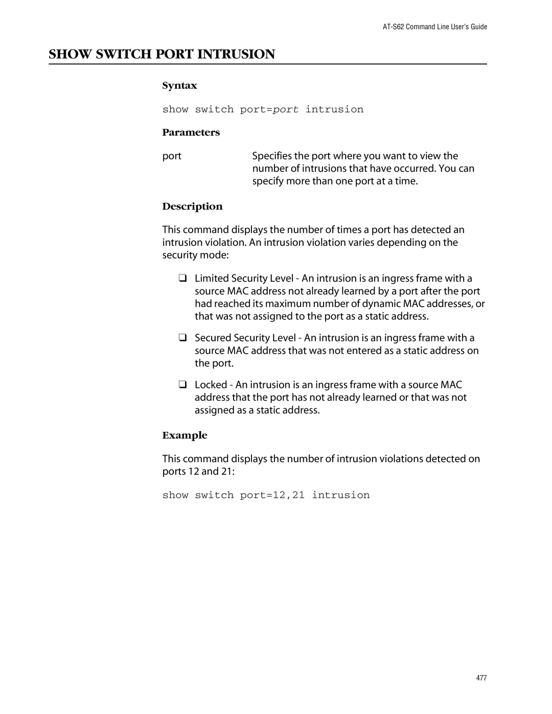 Allied Telesis management software layer 2+ fast ethernet switches manual Show Switch Port Intrusion 