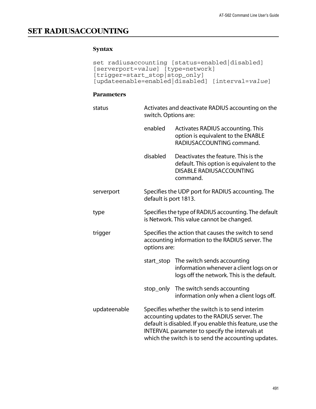 Allied Telesis management software layer 2+ fast ethernet switches manual SET Radiusaccounting 