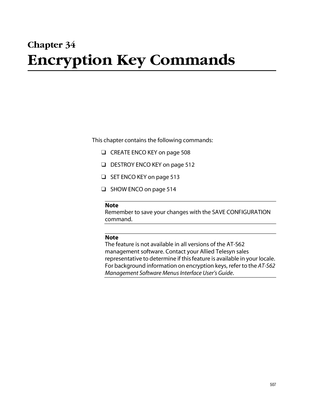 Allied Telesis management software layer 2+ fast ethernet switches manual Encryption Key Commands 