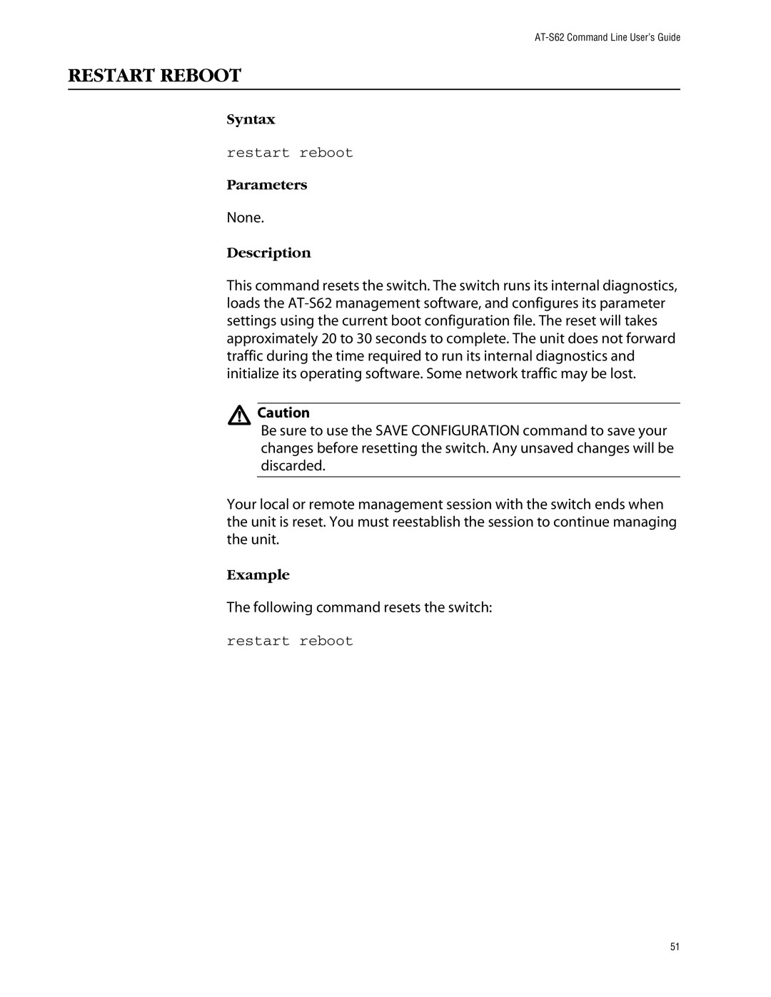 Allied Telesis management software layer 2+ fast ethernet switches manual Restart Reboot, Restart reboot 