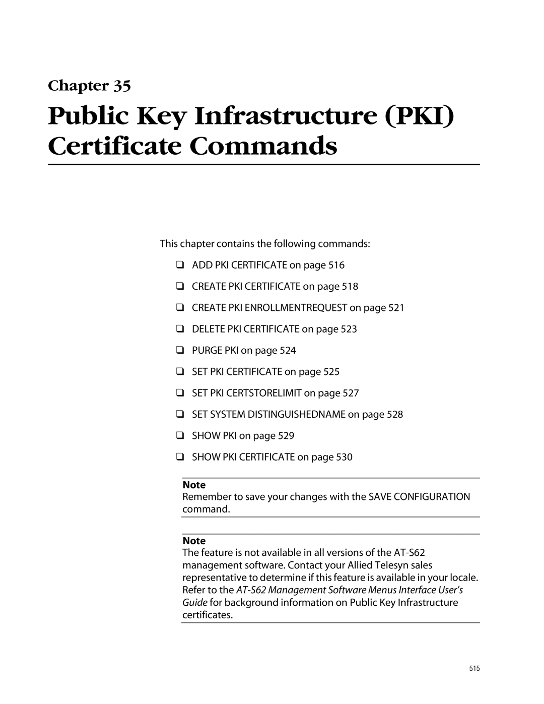 Allied Telesis management software layer 2+ fast ethernet switches Public Key Infrastructure PKI Certificate Commands 