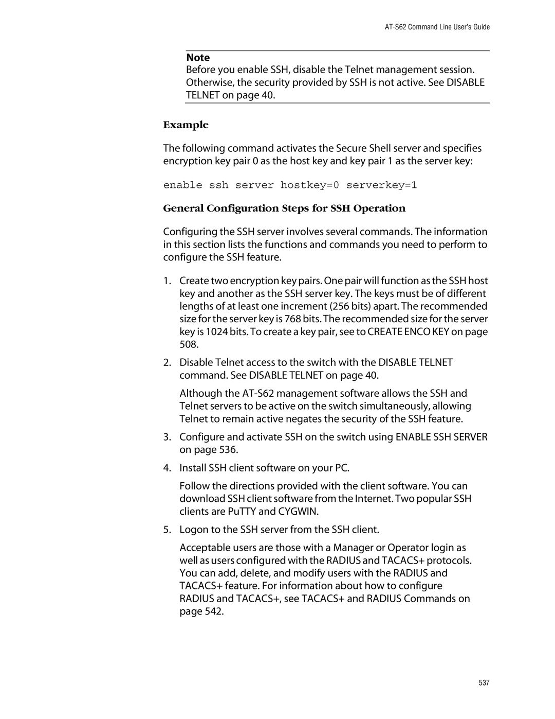 Allied Telesis management software layer 2+ fast ethernet switches manual Enable ssh server hostkey=0 serverkey=1 