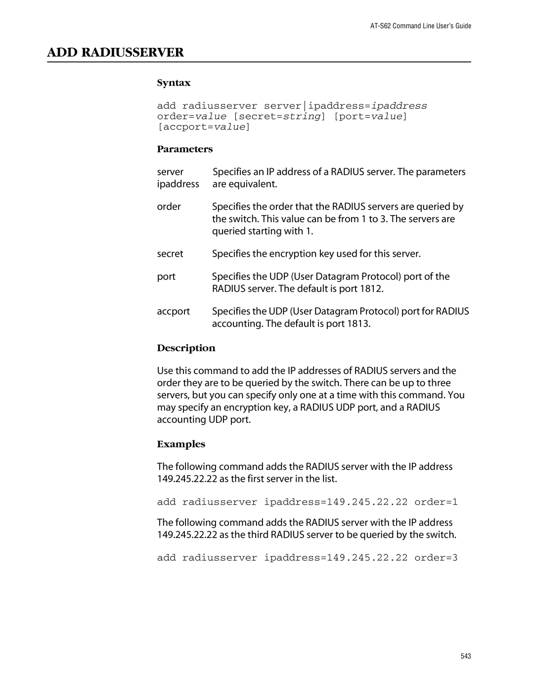 Allied Telesis management software layer 2+ fast ethernet switches manual ADD Radiusserver 