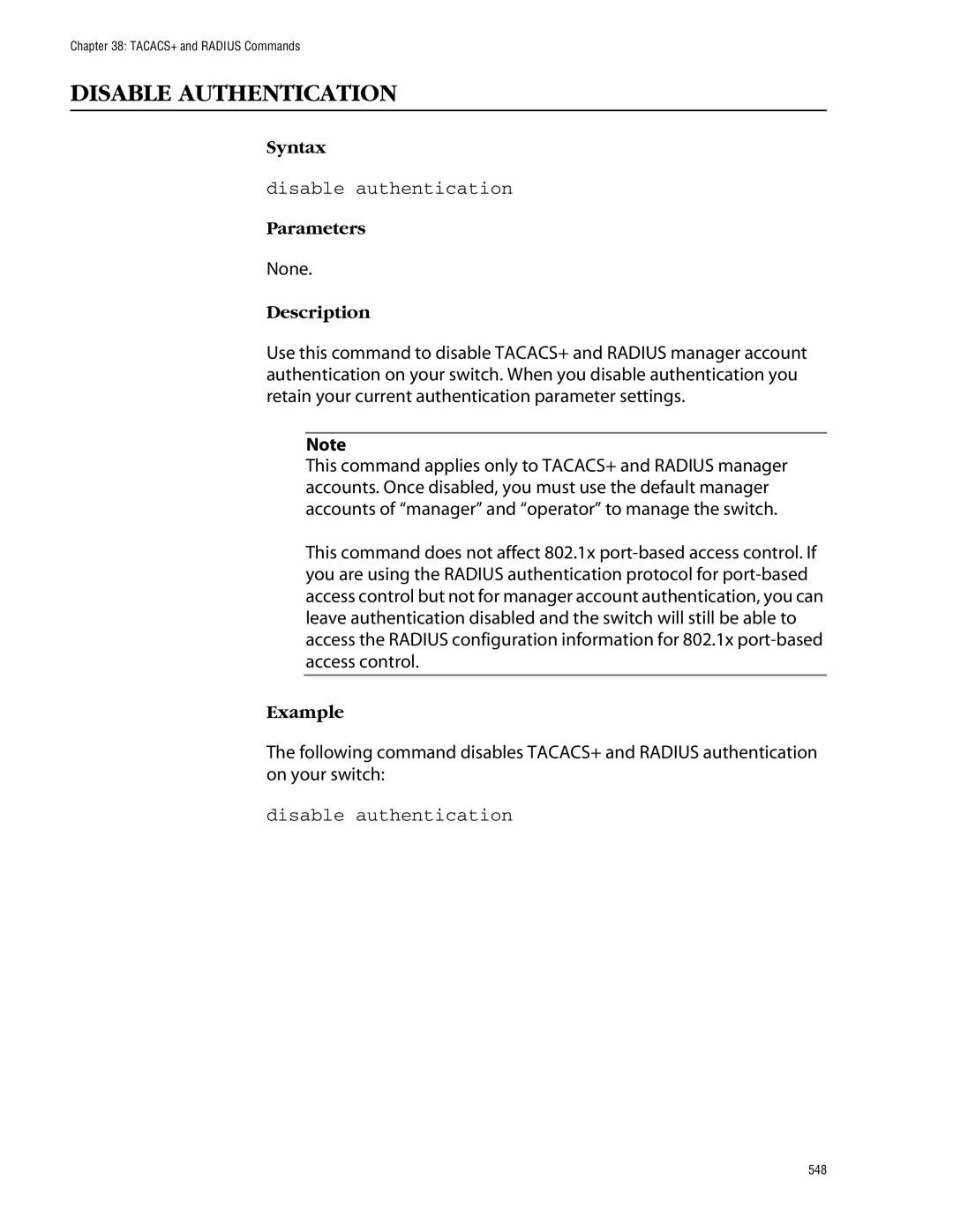 Allied Telesis management software layer 2+ fast ethernet switches manual Disable Authentication, Disable authentication 