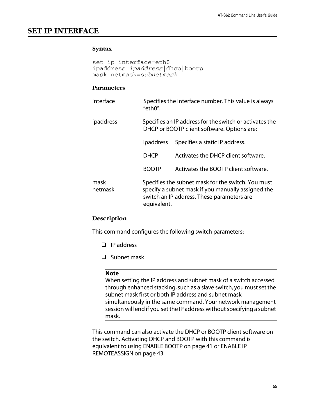 Allied Telesis management software layer 2+ fast ethernet switches manual SET IP Interface 