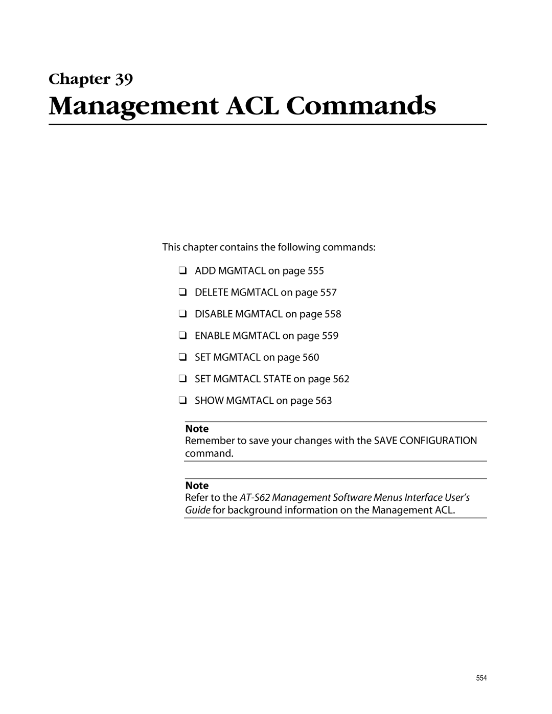 Allied Telesis management software layer 2+ fast ethernet switches manual Management ACL Commands 