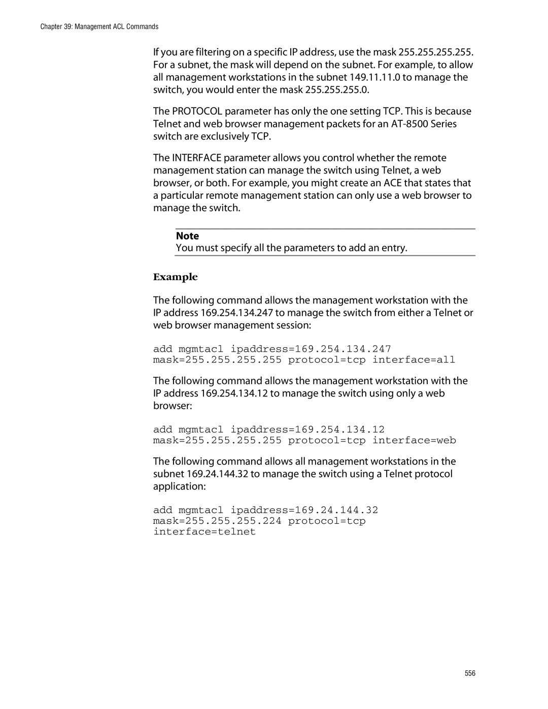 Allied Telesis management software layer 2+ fast ethernet switches manual Management ACL Commands 