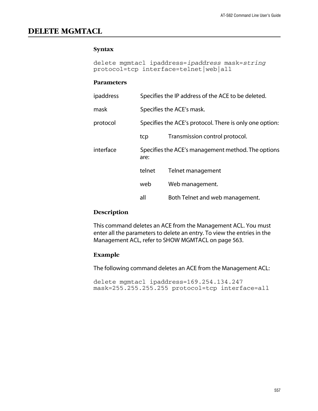 Allied Telesis management software layer 2+ fast ethernet switches manual Delete Mgmtacl 