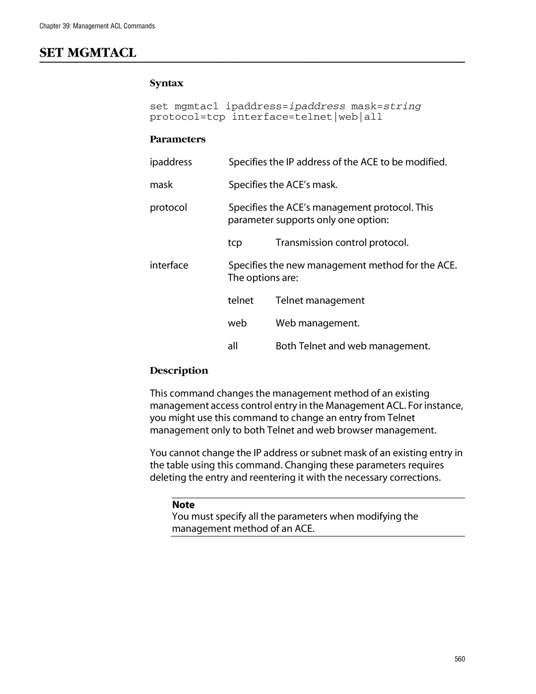 Allied Telesis management software layer 2+ fast ethernet switches manual SET Mgmtacl, Ipaddress 