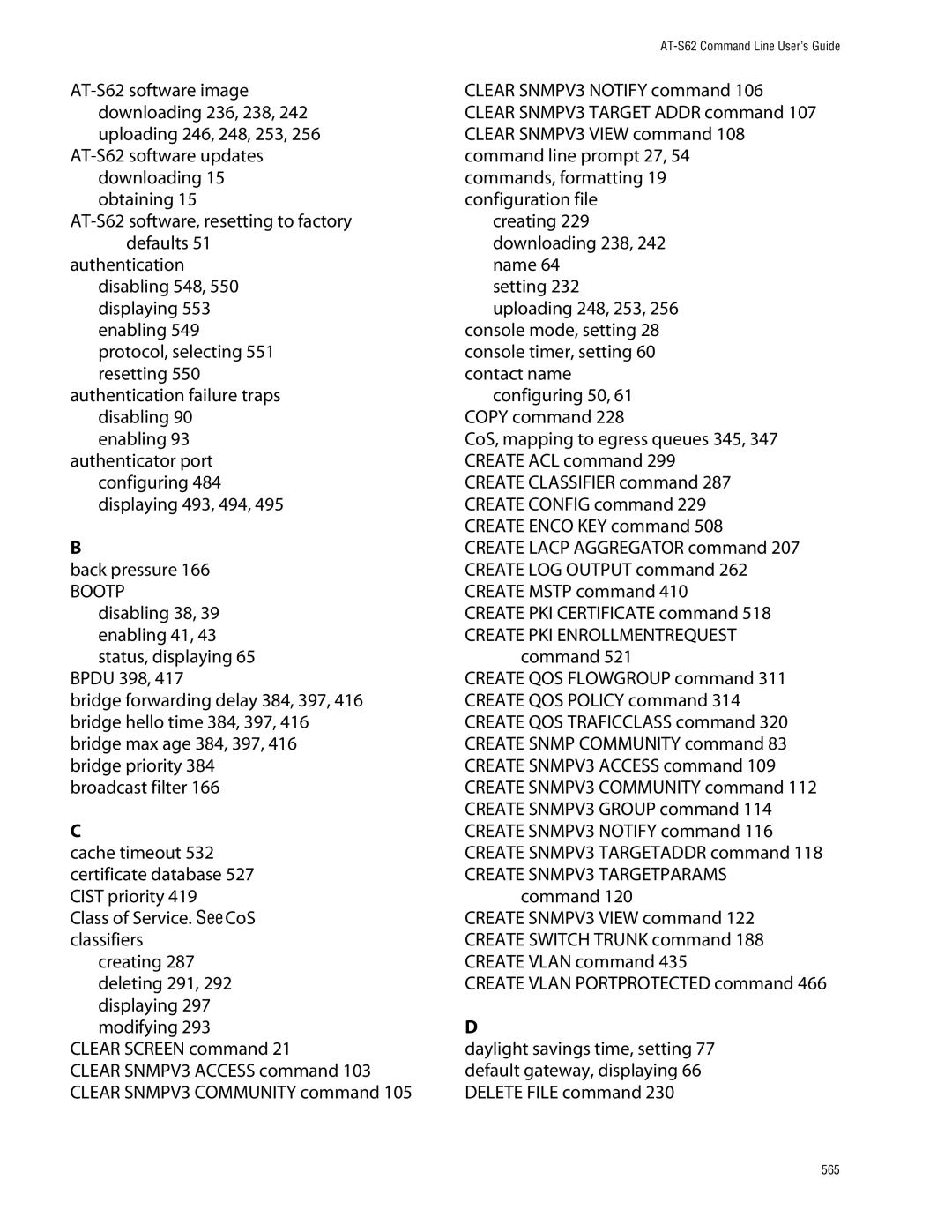 Allied Telesis management software layer 2+ fast ethernet switches Clear Screen command, Create PKI Certificate command 