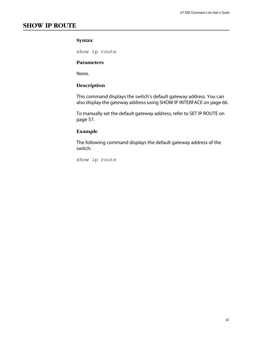 Allied Telesis management software layer 2+ fast ethernet switches manual Show IP Route, Show ip route 