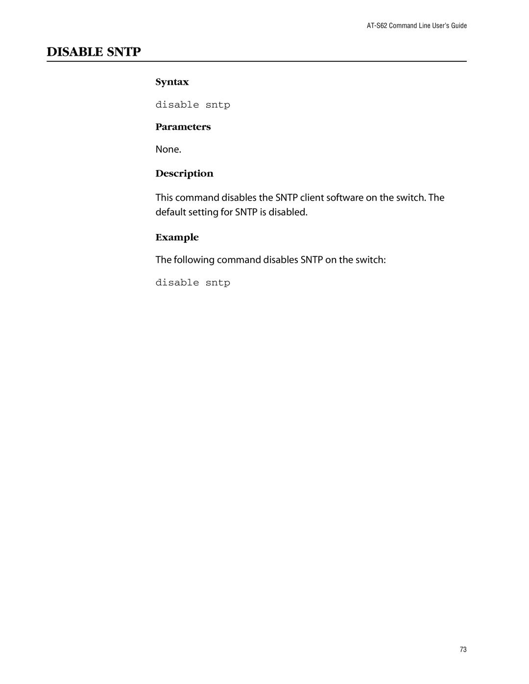 Allied Telesis management software layer 2+ fast ethernet switches manual Disable Sntp, Disable sntp 