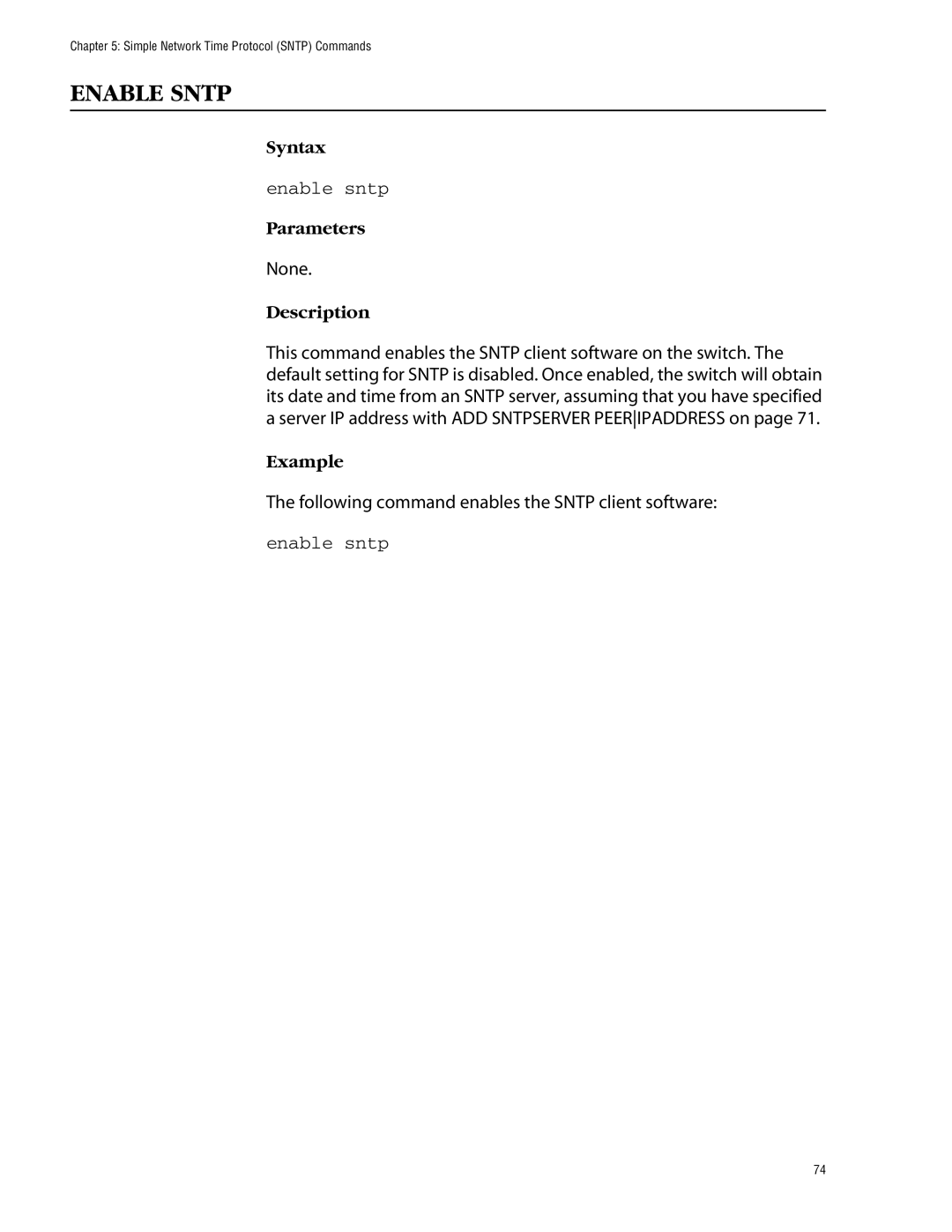 Allied Telesis management software layer 2+ fast ethernet switches manual Enable Sntp, Enable sntp 