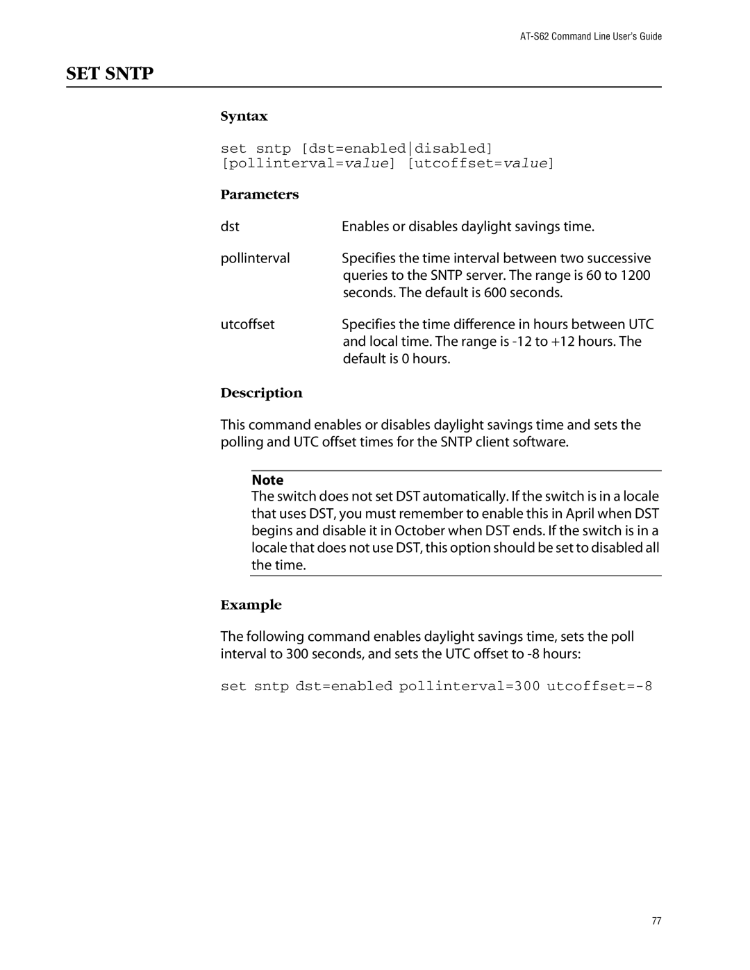 Allied Telesis management software layer 2+ fast ethernet switches manual SET Sntp 