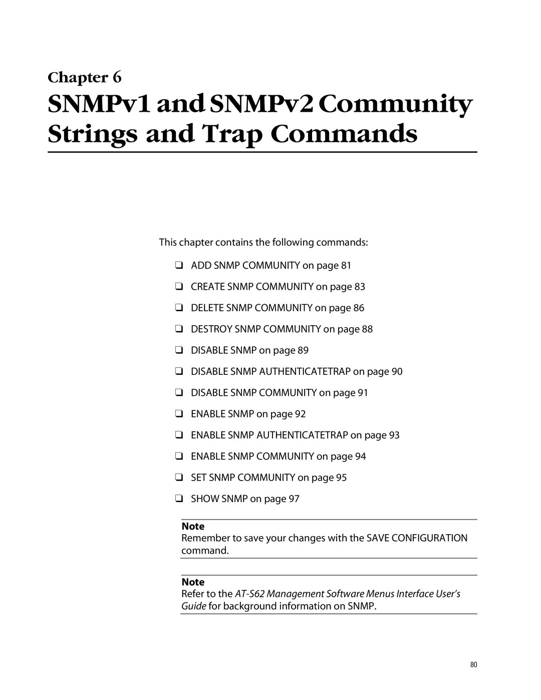 Allied Telesis management software layer 2+ fast ethernet switches SNMPv1 and SNMPv2 Community Strings and Trap Commands 