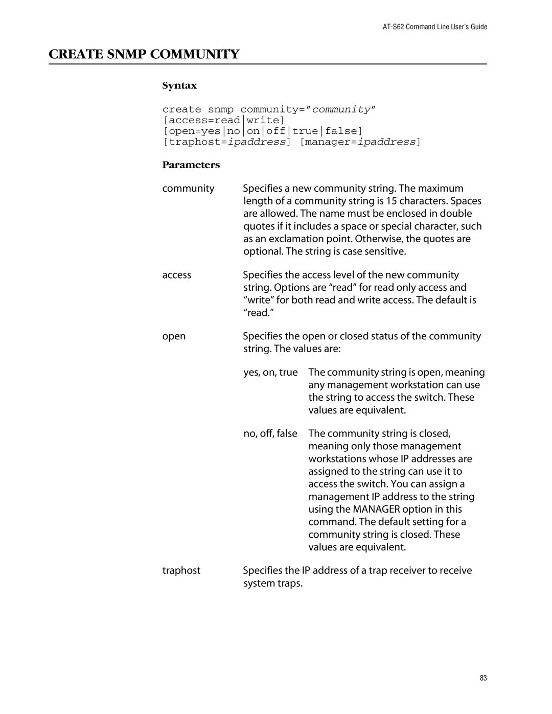 Allied Telesis management software layer 2+ fast ethernet switches manual Create Snmp Community 