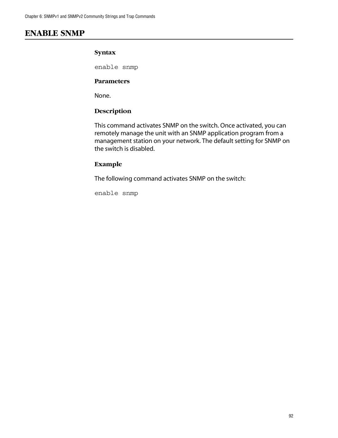 Allied Telesis management software layer 2+ fast ethernet switches manual Enable Snmp, Enable snmp 