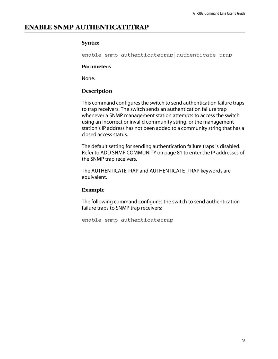 Allied Telesis management software layer 2+ fast ethernet switches manual Enable Snmp Authenticatetrap 