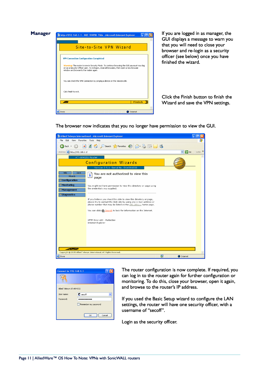 Allied Telesis NetScreen Routers manual Manager 