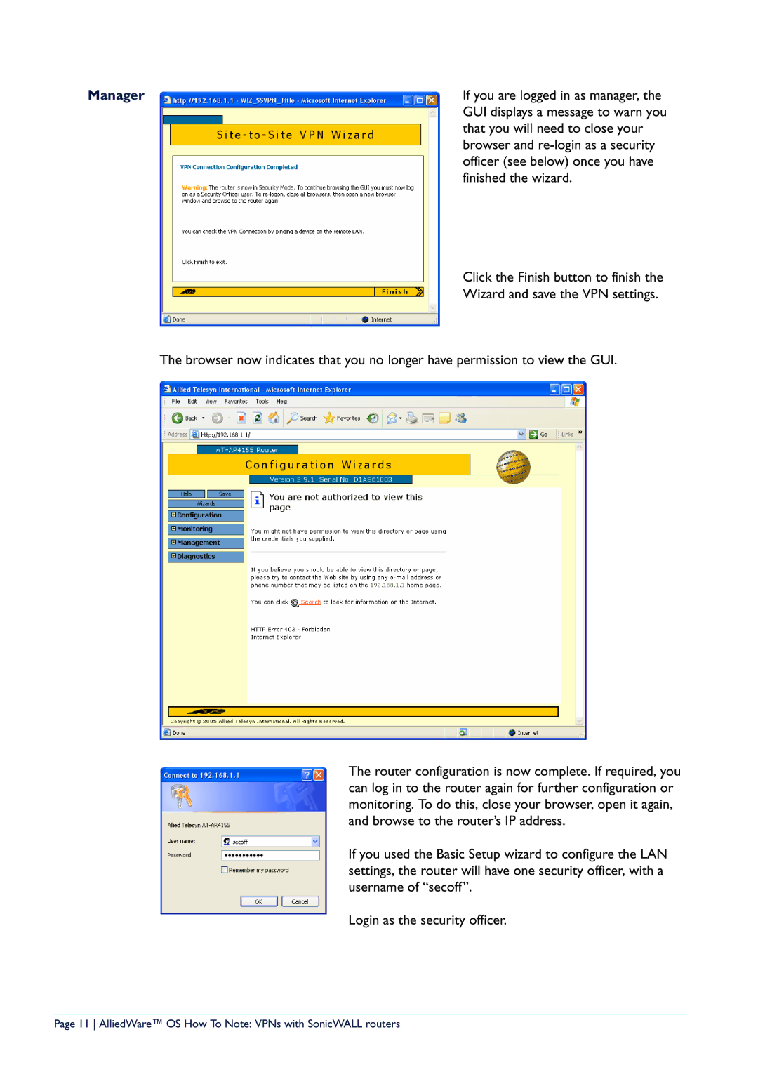 Allied Telesis NetScreen Routers manual Manager 