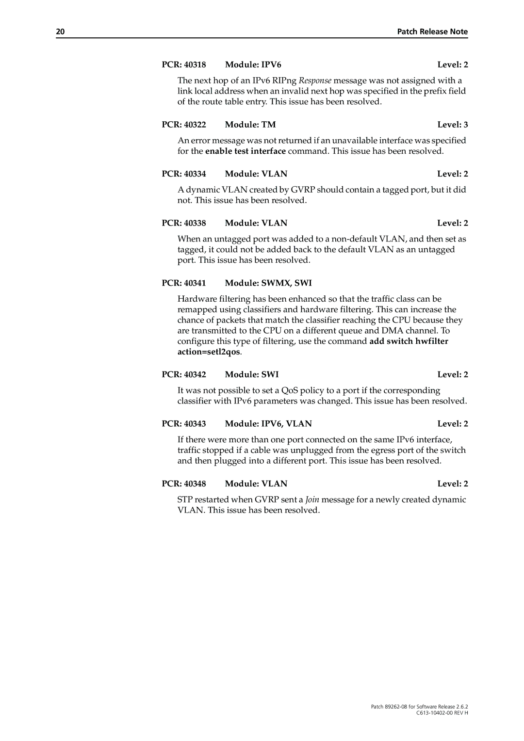 Allied Telesis Patch 89262-08 manual PCR Module TM Level, PCR 40334 Module Vlan Level, PCR 40338 Module Vlan Level 