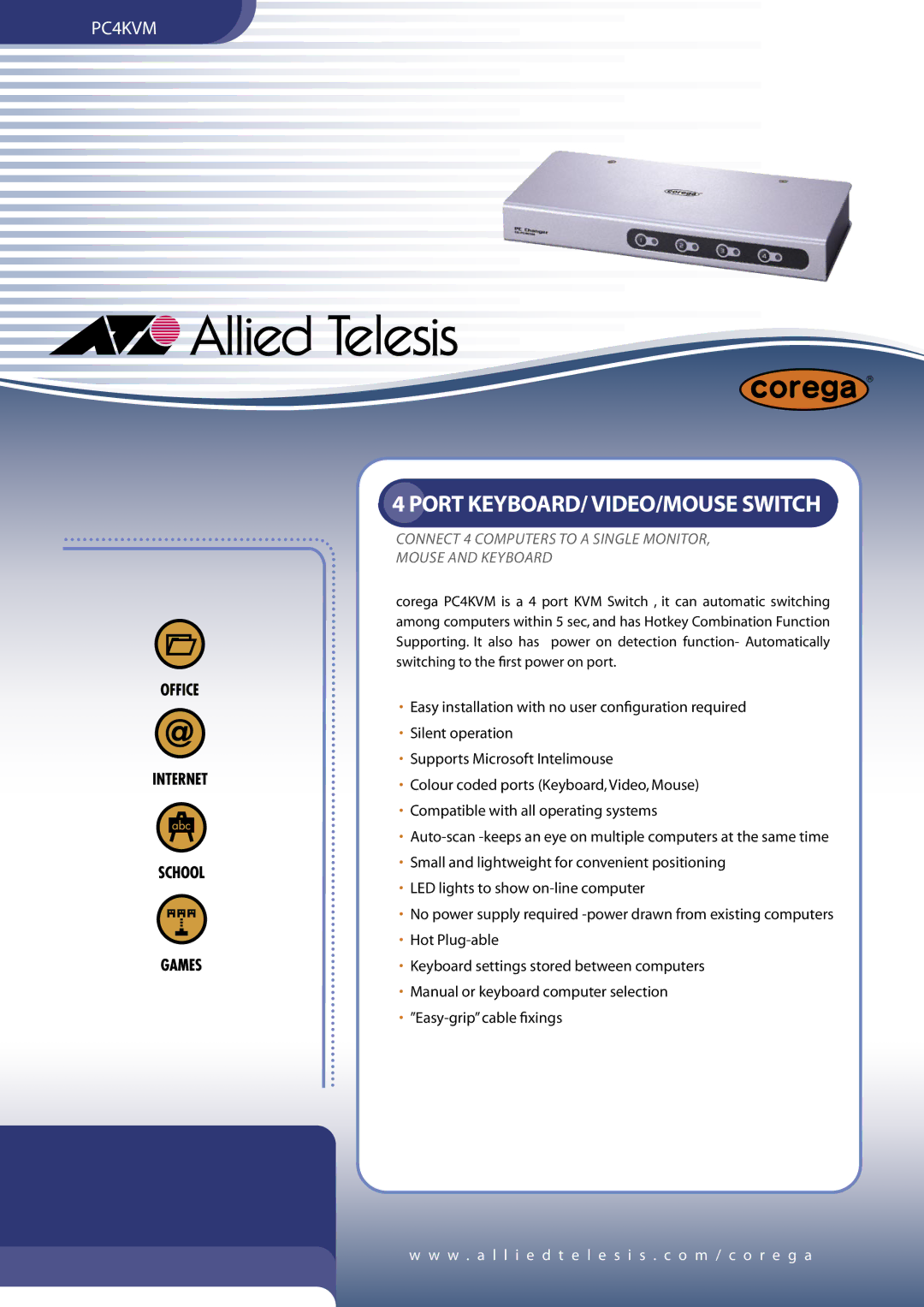 Allied Telesis PC4KVM manual Port KEYBOARD/ VIDEO/MOUSE Switch 