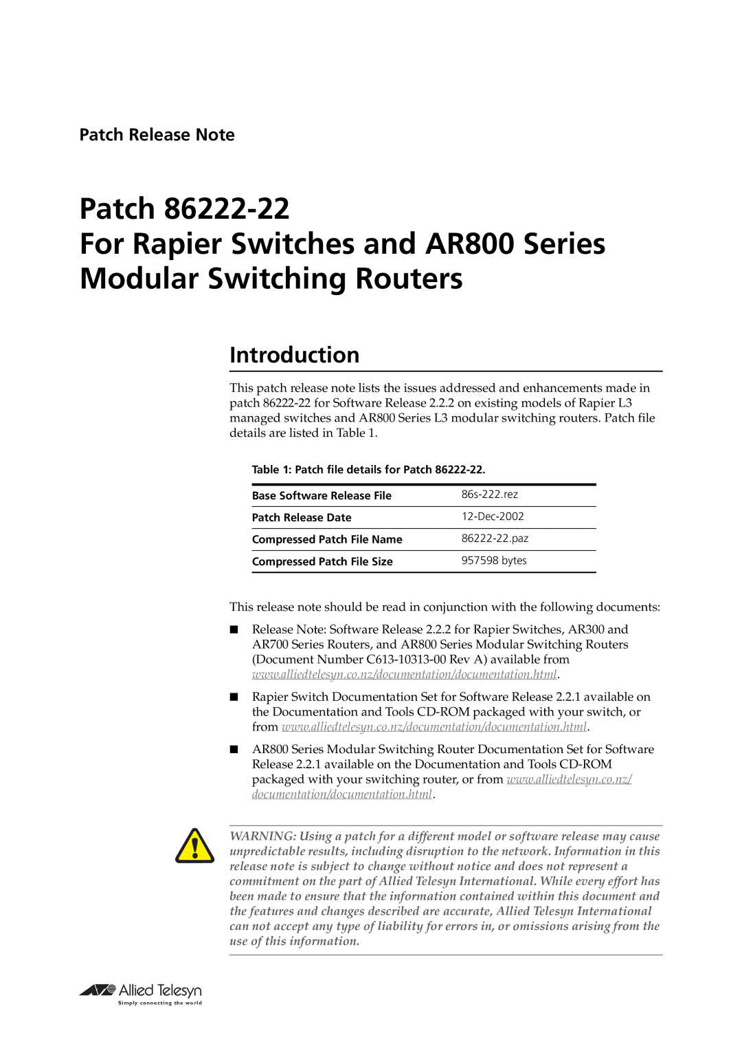 Allied Telesis R800 Series manual Introduction 