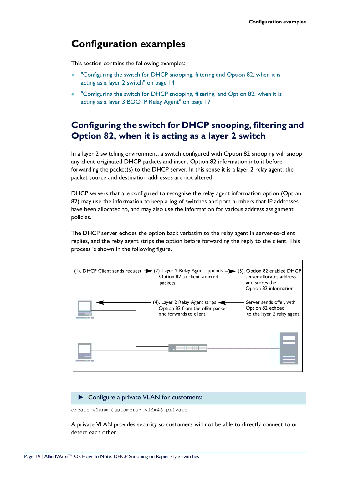 Allied Telesis AT-8700XL Series, Rapier i Series manual Configuration examples, Configure a private Vlan for customers 