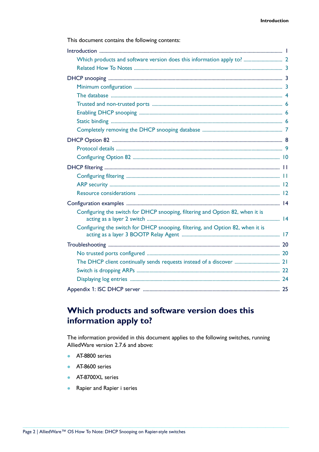 Allied Telesis AT-8700XL Series, Rapier i Series, AT-8600 Series manual This document contains the following contents 