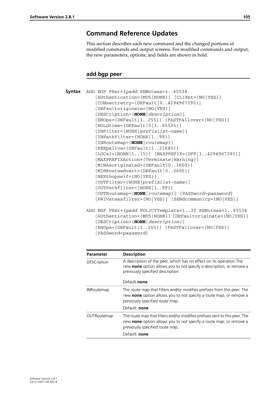 Allied Telesis X900-48FE, RAPIER I, AT-8900, AT-8700XL, AT-9900, AT-8600, AT-9800, AT-8800 Add bgp peer, Software Version 105 