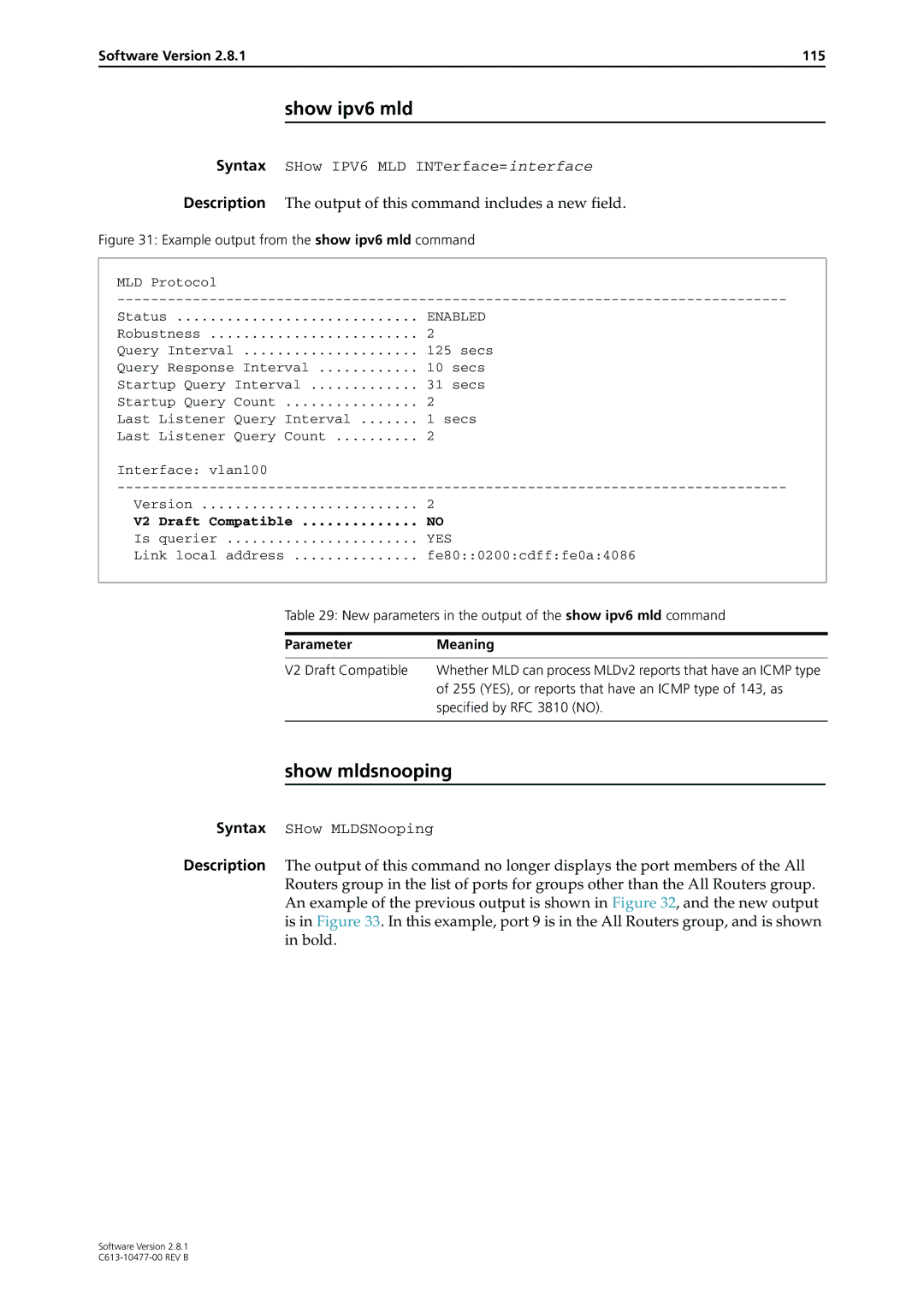 Allied Telesis AT-8700XL, RAPIER I, X900-48FE Show ipv6 mld, Show mldsnooping, Software Version 115, V2 Draft Compatible 