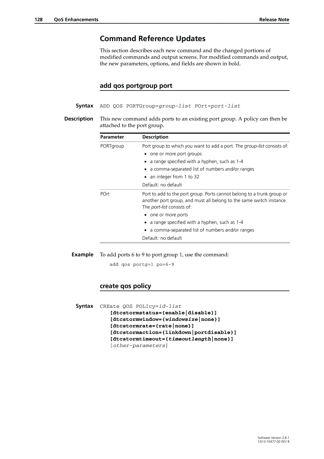 Allied Telesis RAPIER I, X900-48FE, AT-8900, AT-8700XL, AT-9900, AT-8600, AT-9800 Add qos portgroup port, Create qos policy 