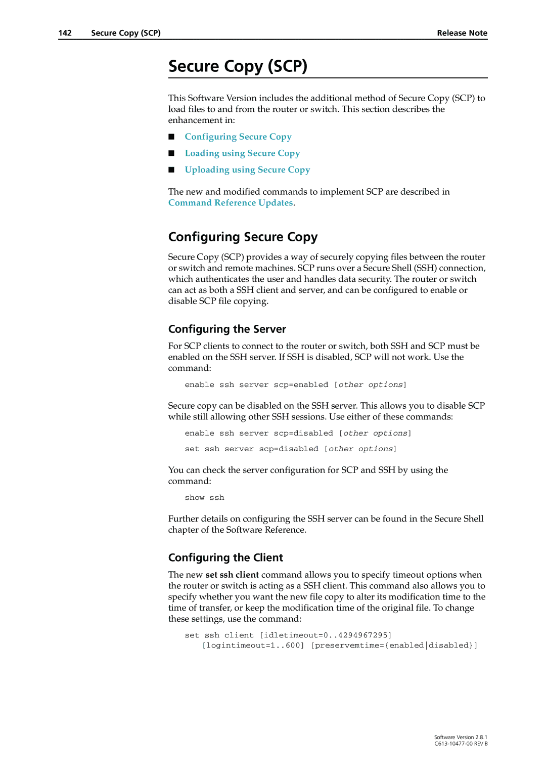 Allied Telesis AT-9800, RAPIER I Secure Copy SCP, Configuring Secure Copy, Configuring the Server, Configuring the Client 