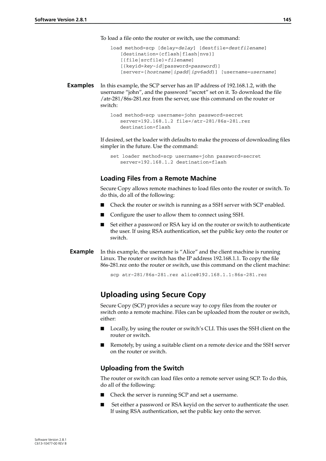 Allied Telesis X900-48FE manual Uploading using Secure Copy, Loading Files from a Remote Machine, Uploading from the Switch 