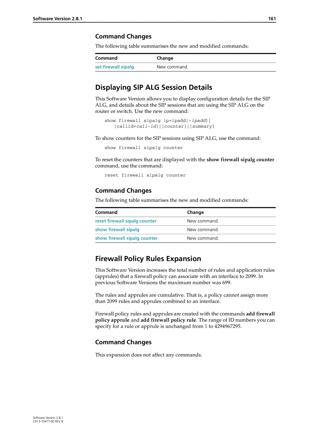 Allied Telesis X900-48FE manual Displaying SIP ALG Session Details, Firewall Policy Rules Expansion, Software Version 161 