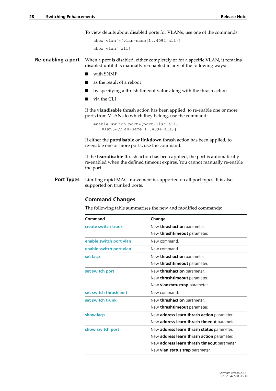 Allied Telesis AT-9900 Create switch trunk, Enable switch port vlan, Set lacp, Set switch port, Set switch thrashlimit 