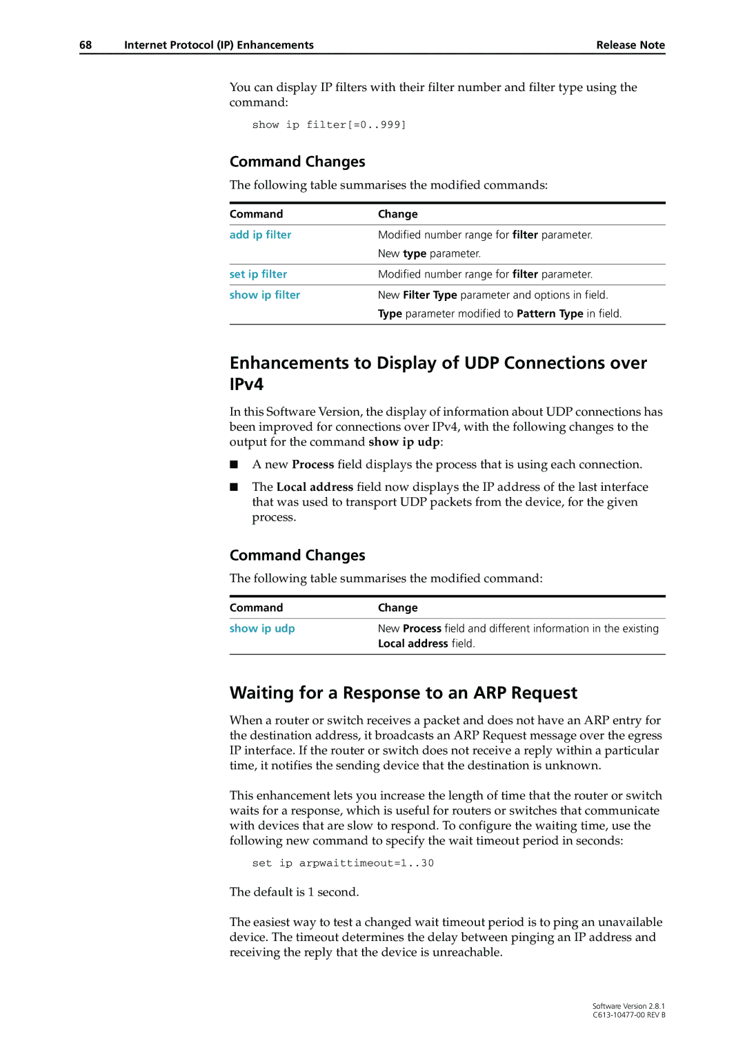 Allied Telesis AT-9900 Enhancements to Display of UDP Connections over IPv4, Waiting for a Response to an ARP Request 