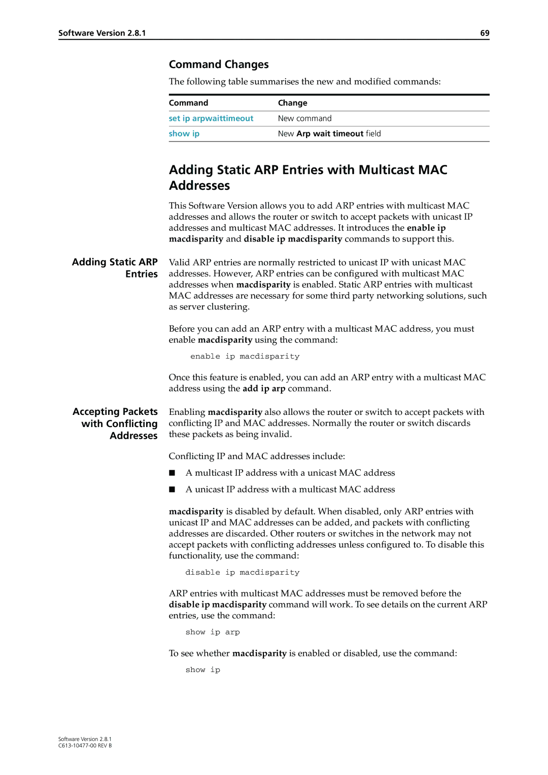 Allied Telesis AT-8600, RAPIER I Adding Static ARP Entries with Multicast MAC Addresses, Set ip arpwaittimeout, Show ip 