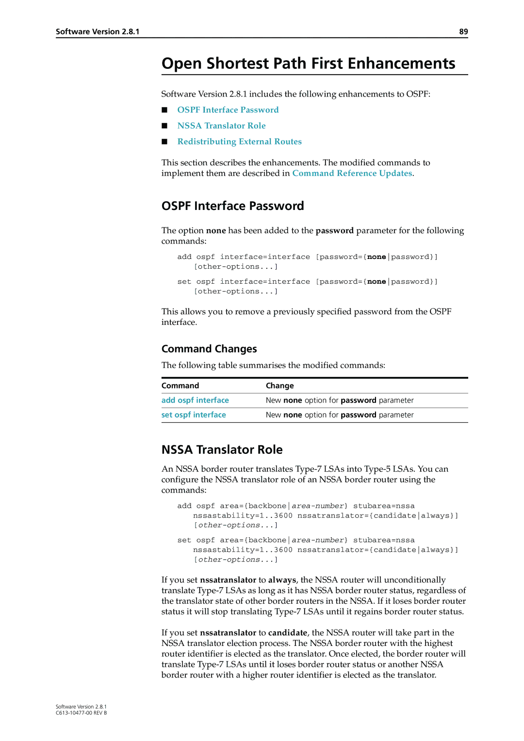 Allied Telesis X900-48FE, RAPIER I Open Shortest Path First Enhancements, Ospf Interface Password, Nssa Translator Role 