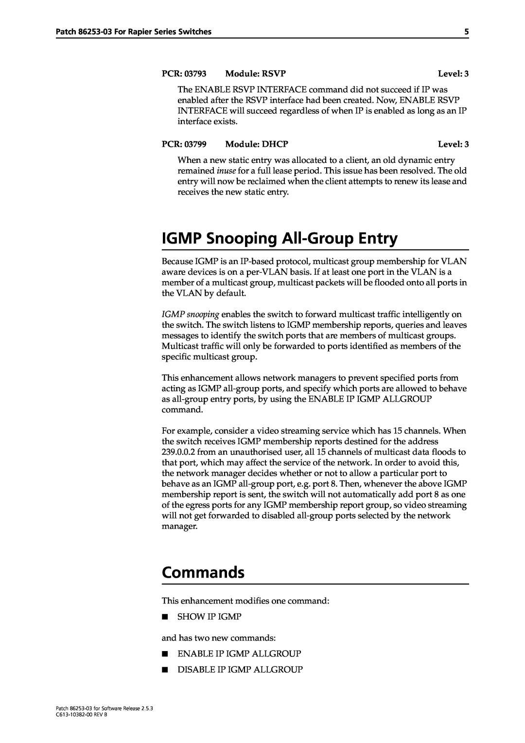 Allied Telesis Rapier Series manual IGMP Snooping All-Group Entry, Commands 