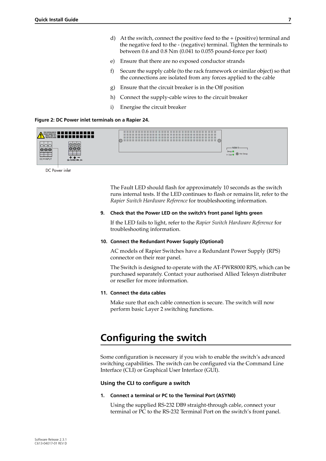 Allied Telesis Rapier Switch manual Configuring the switch, Using the CLI to configure a switch 