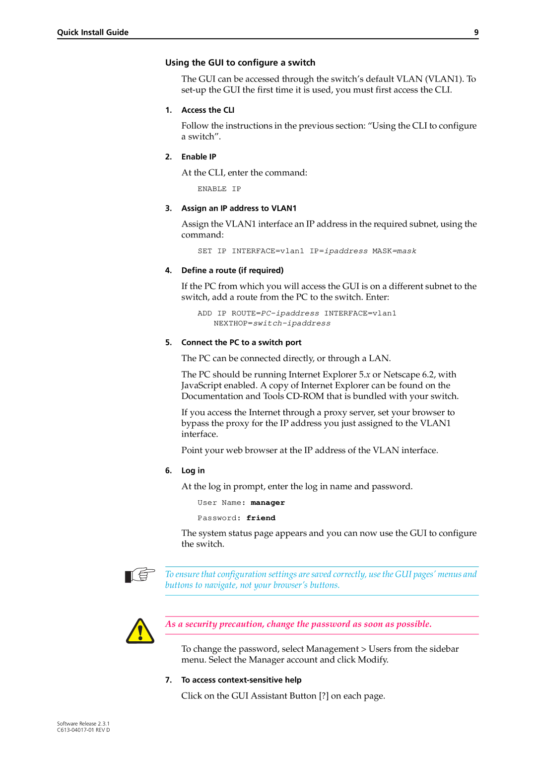 Allied Telesis Rapier Switch manual Using the GUI to configure a switch 