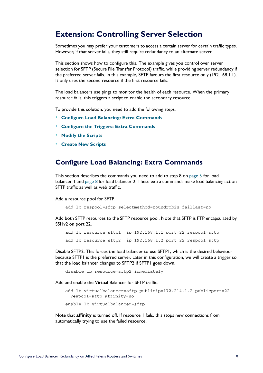 Allied Telesis Routers and Switches manual Extension Controlling Server Selection, Configure Load Balancing Extra Commands 