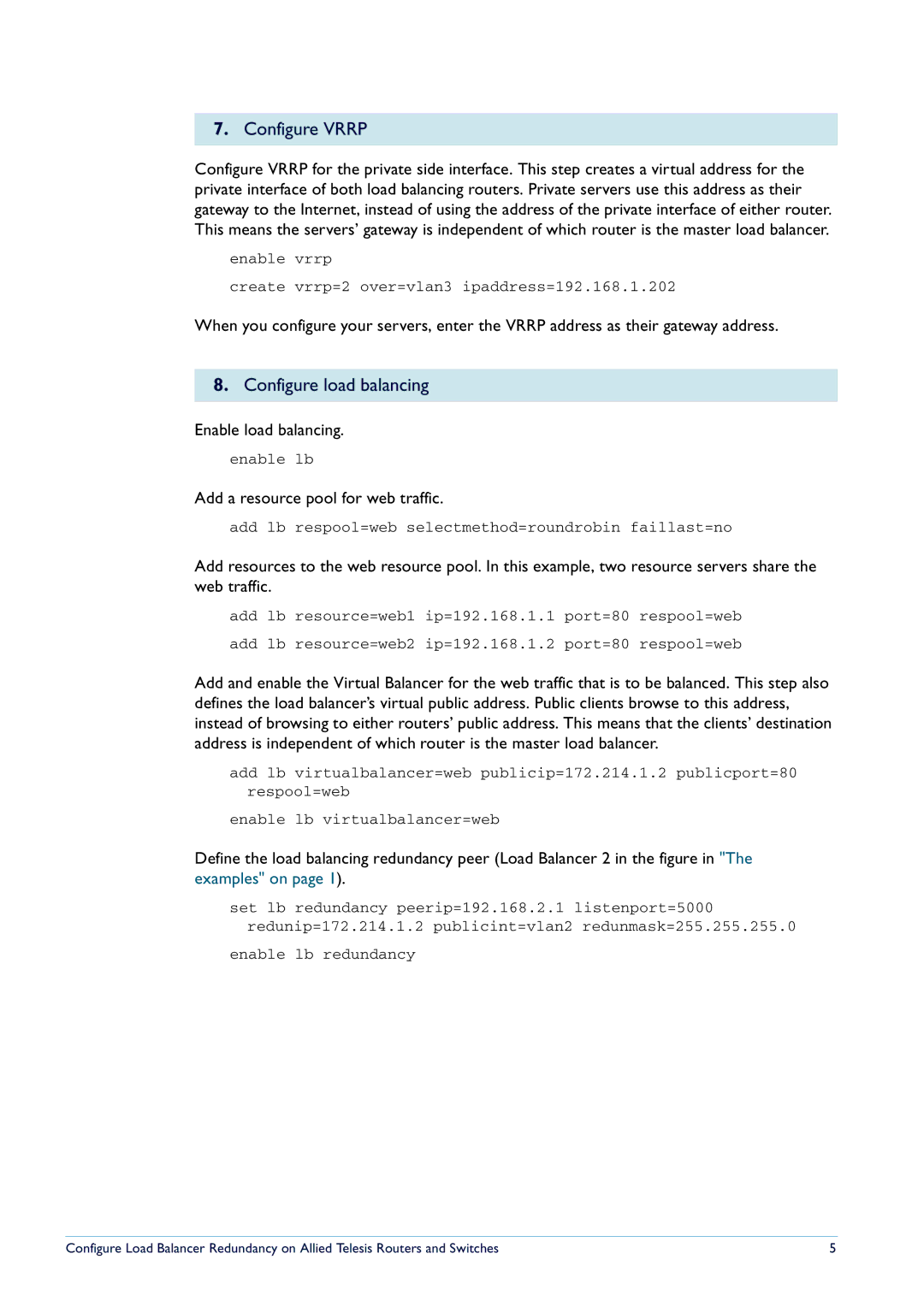 Allied Telesis Routers and Switches manual Configure Vrrp, Configure load balancing 