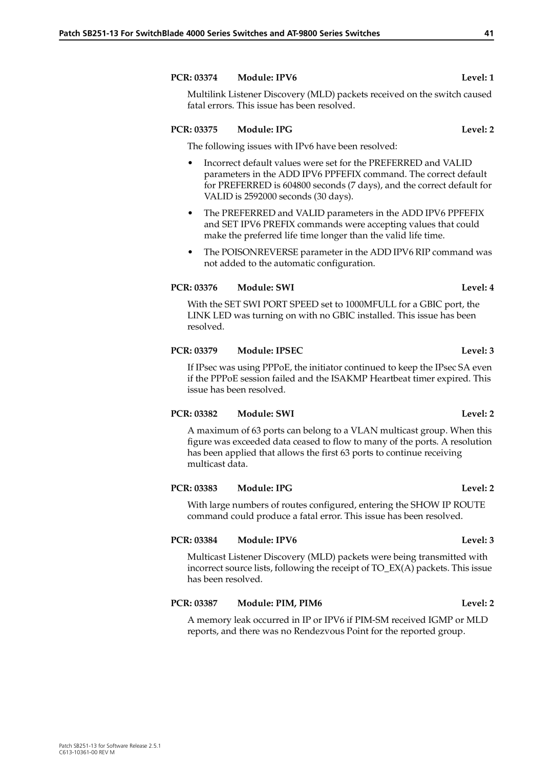 Allied Telesis SB251-13 manual PCR Module Ipsec Level 