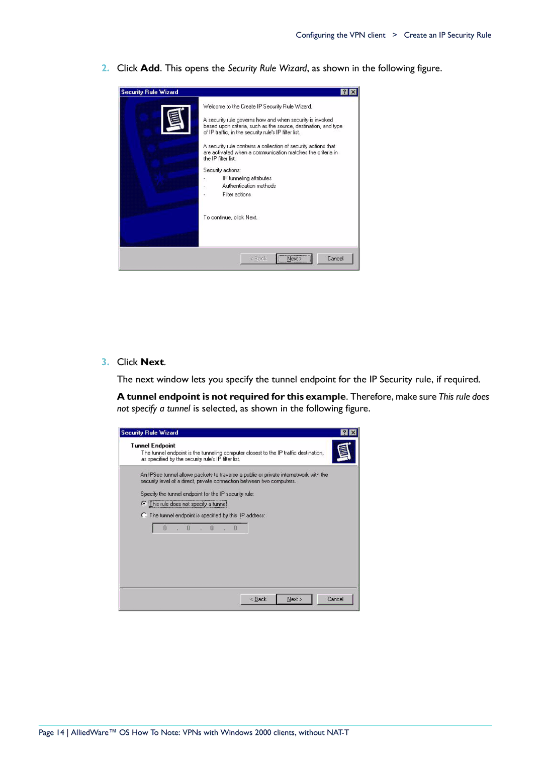 Allied Telesis manual Configuring the VPN client Create an IP Security Rule 